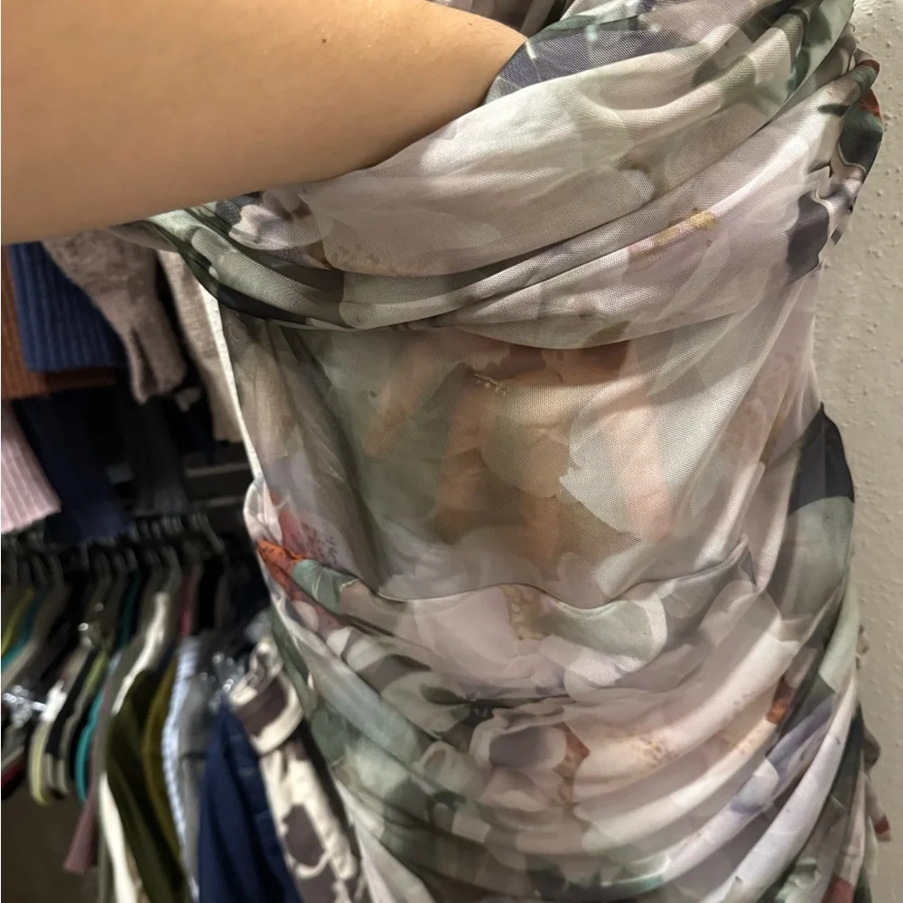 Abercrombie & Fitch Elegant White and Green Floral Dress